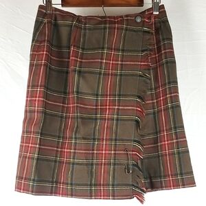 Vintage Rafaella Plaid Wool Skirt With Oversize Safety Pin